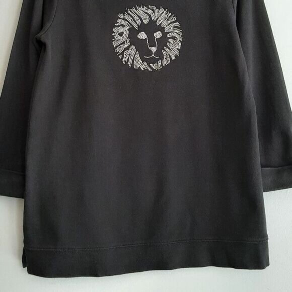 ANNE KLEIN / Micro Gem Studded Lion Logo Boat Neck Black Tee Sz S - Picture 3 of 11